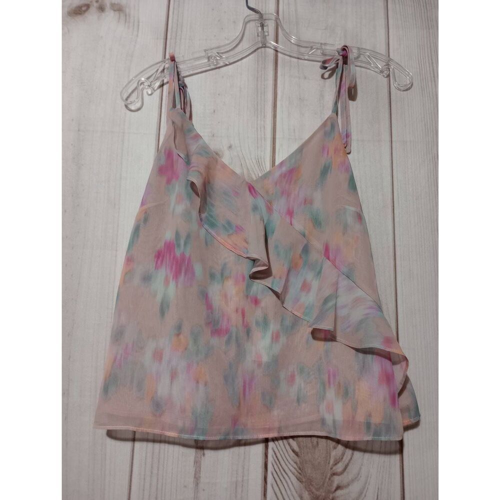 Steve Madden Shirt Ladies Small Cropped Tank Adjustable‎ Strap Chiffon Ruffle